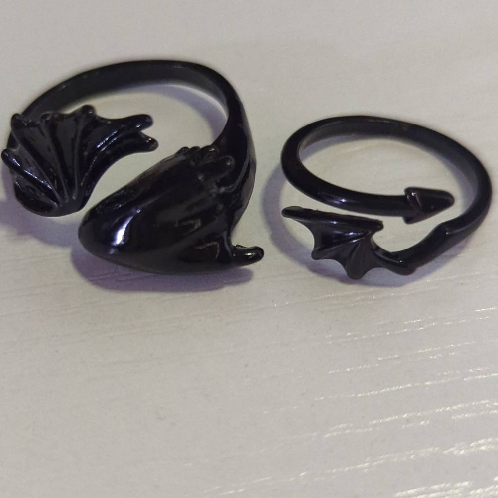Dragon Rings Sizes 6 & 10 Black Shiny Lot of‎ 2 Open Unisex Gothic Mystical